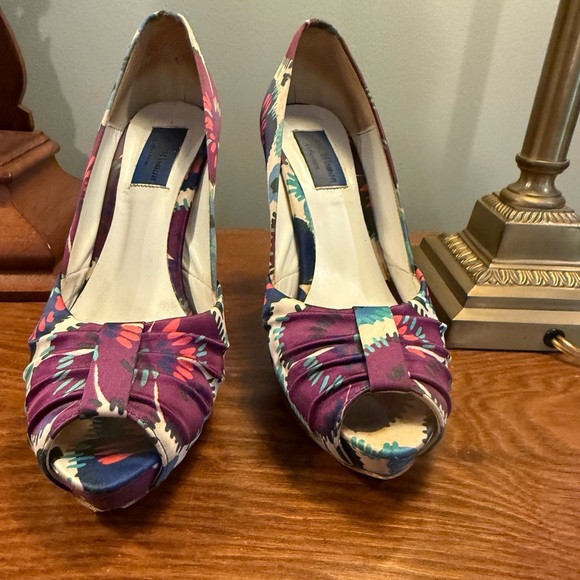 Vintage Y2K Zara Woman Collection Multicolor Peep Toe Floral 4” Heels Size 38/8 - Picture 8 of 12